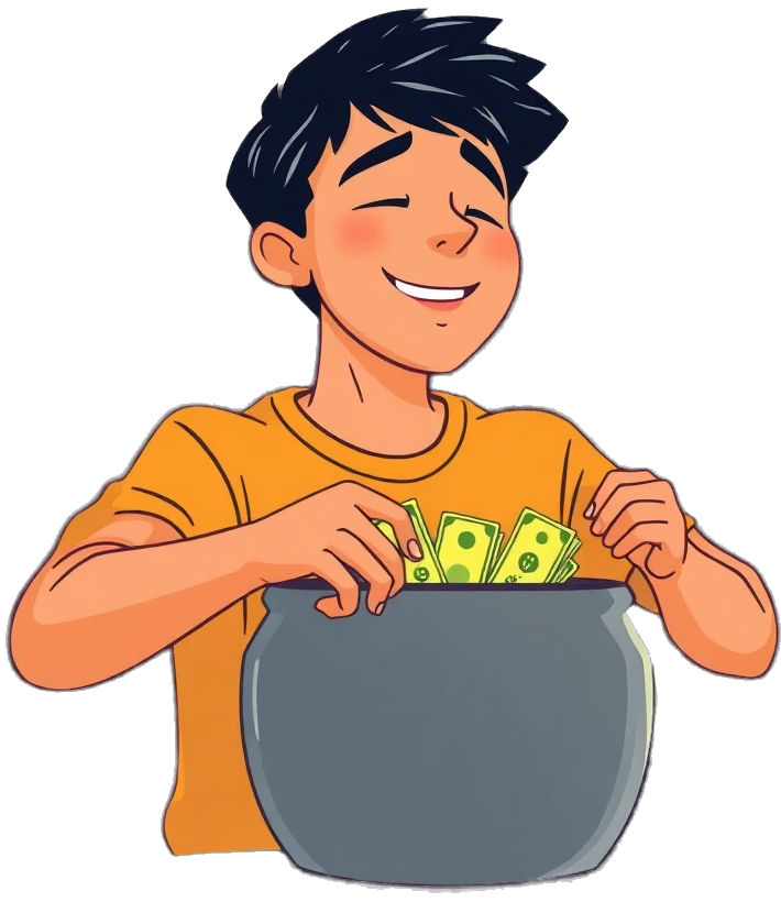 Joven depositando dinero en una alcancía