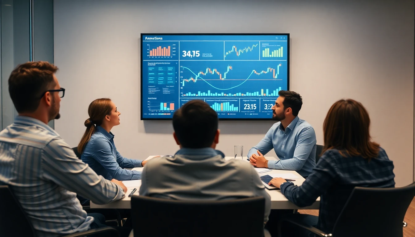 Equipo de BcReel reunido analizando estrategias financieras